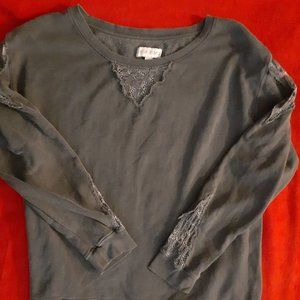 Knox Rose Lace Embellished Gray Sweatshirt Top-XL